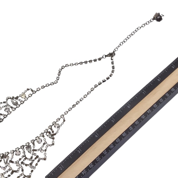 Vintage Rhinestone Bib Necklace, Sparkly Clear Crystal Statement Necklace - Picture 15 of 15